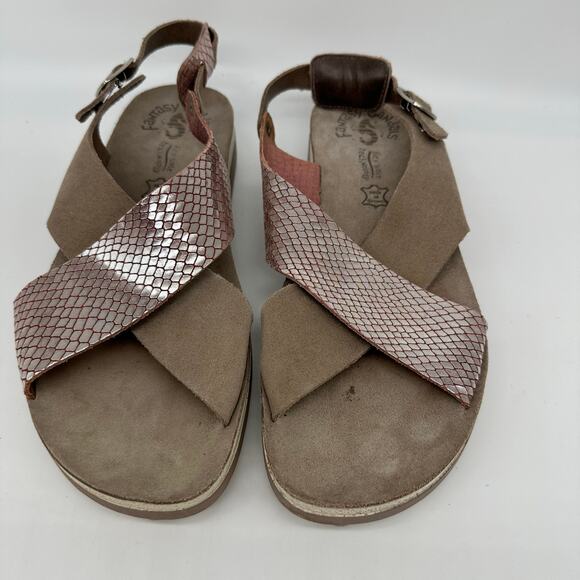 Fantasy Sandals Taupe and Metallic Pink Leather Strappy Sandal Womens Size 39 - Picture 3 of 12